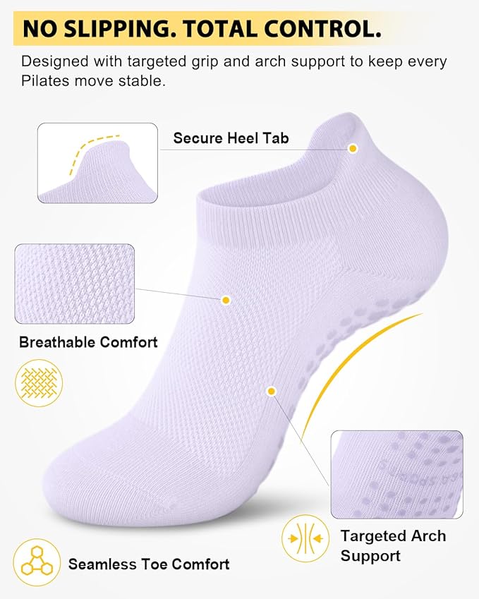 Grip Pilates Socks for Women, Non-slip Yoga Athletic Socks for Barre Ballet Barefoot Workout Hospital