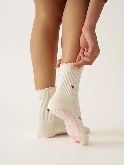 Half Calf Grip Socks, Cute Fruit Pilates Socks, Ruffle Socks, Non-Slip for Barre Yoga