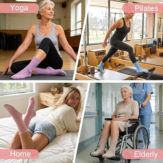 Non Slip Grip Socks for Men Women Crew Grippy Socks for Hospital Pilates Yoga,Gifts for Seniors Elderly