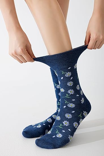 Bamboo Viscose Diabetic Socks for Women, 5 Pairs Non Binding Crew Socks, Edema Neuropathy Socks