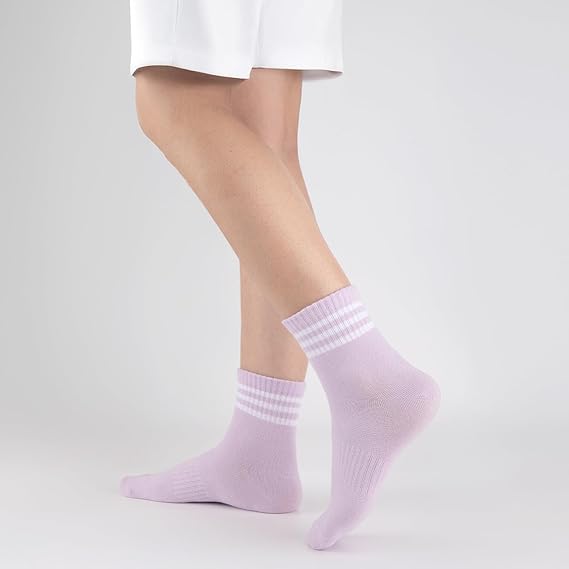 Womens Ankle Quarter Socks Cotton Striped Athletic Casual Mini Crew Socks for Women