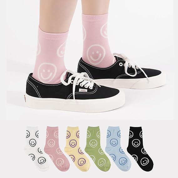 Women's Cotton Socks - Smiley Face Cute Character Design