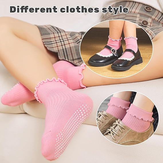 Toddler Ruffle Socks for Girls Baby Grip Socks Non Slip Socks Cute Grippy Frilly