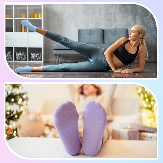Non Slip Yoga Socks with Grips for Women Pilates Grippy Socks Cotton Barre Hospital Home