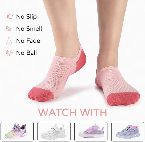 No Show Socks Cotton Non Slip Mesh Low Cut Ankle Invisible Kids Socks With Grips