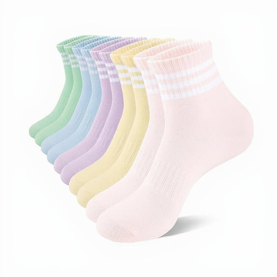 Womens Ankle Quarter Socks Cotton Striped Athletic Casual Mini Crew Socks for Women