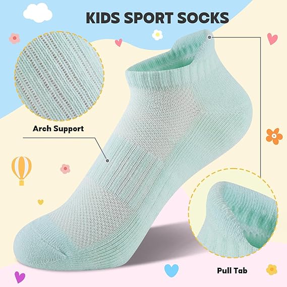 Boys Girls Socks Ankle Athletic Low Cut Short For Kids With Cushioned Sole