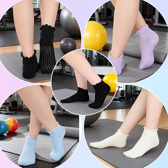 Non Slip Yoga Socks with Grips for Women Pilates Grippy Socks Cotton Barre Hospital Home