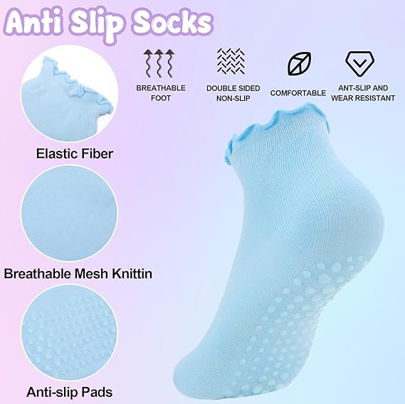 Non Slip Yoga Socks with Grips for Women Pilates Grippy Socks Cotton Barre Hospital Home