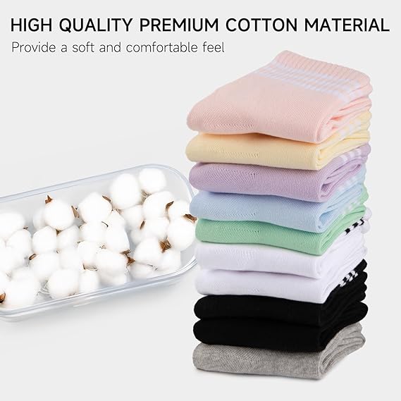 Womens Ankle Quarter Socks Cotton Striped Athletic Casual Mini Crew Socks for Women