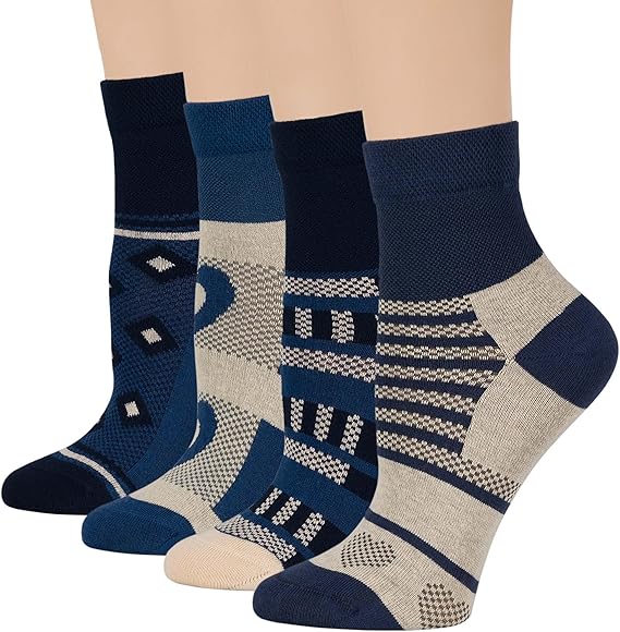 Women's Cotton Quarter Non-Binding Diabetic Fashion Socks