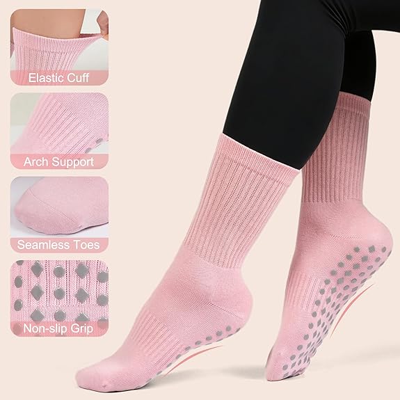 Non Slip Grip Socks for Men Women Crew Grippy Socks for Hospital Pilates Yoga,Gifts for Seniors Elderly