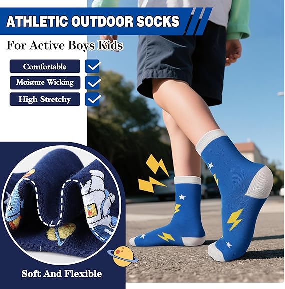 Kids Boys Fun Cotton Crew Socks Funny Crazy Cartoon Novelty Space Trucks Star Dress Socks