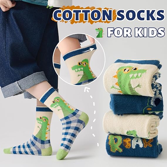 Baby Boys Socks Kids Toddlers Funny Cartoon Car Dinosaur Crew Breathable Cotton Gift Socks