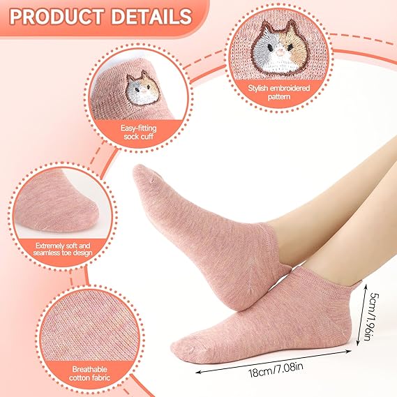 Women Cute Ankle Socks Funny Smile/Animal/Cat Socks Comfort Cotton