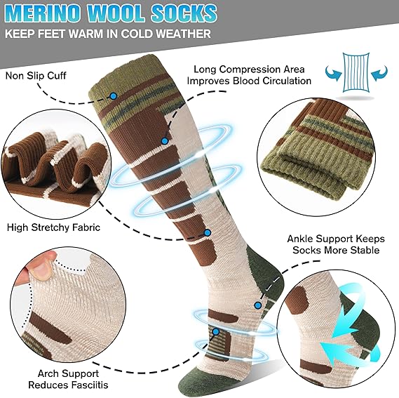 Unisex Merino Wool Ski Thermal Warm Thick Knee High Long Socks