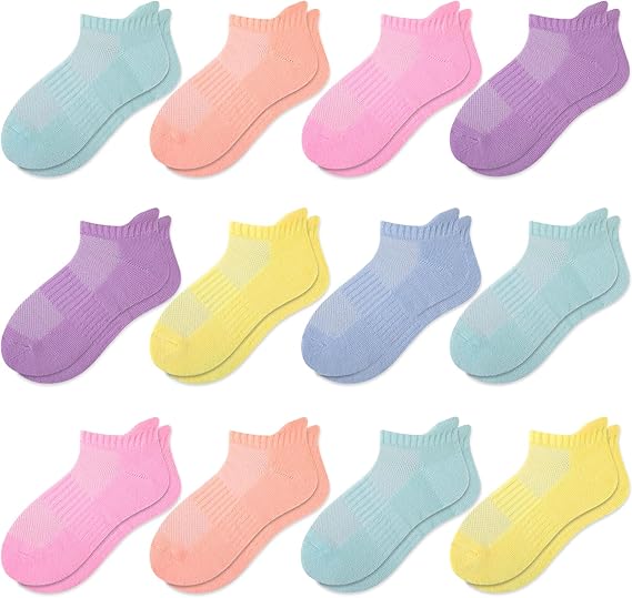 Boys Girls Socks Ankle Athletic Low Cut Short For Kids With Cushioned Sole