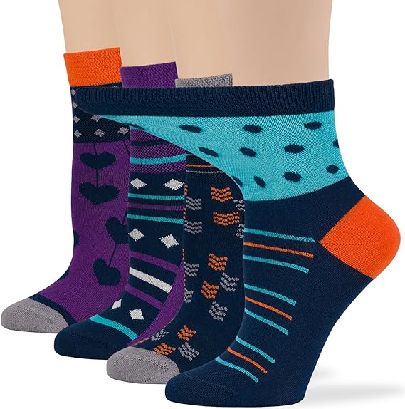 Women's Cotton Quarter Non-Binding Diabetic Fashion Socks