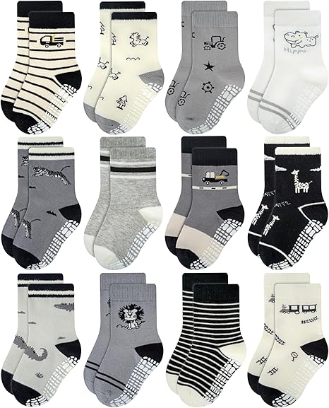 Non Skid Anti Slip Crew Socks With Grips for Baby Infant Toddlers Kids Boys