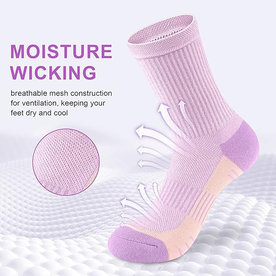 Crew Socks Women Athletic Hiking Running Cushioned Compression Socks