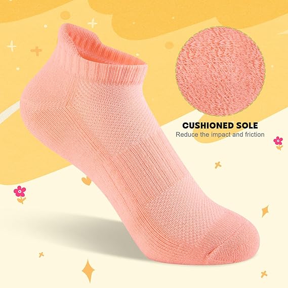 Boys Girls Socks Ankle Athletic Low Cut Short For Kids With Cushioned Sole