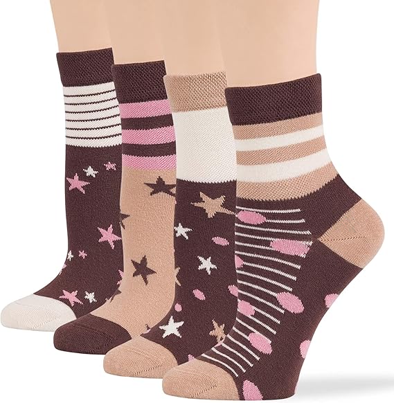 Women's Cotton Quarter Non-Binding Diabetic Fashion Socks