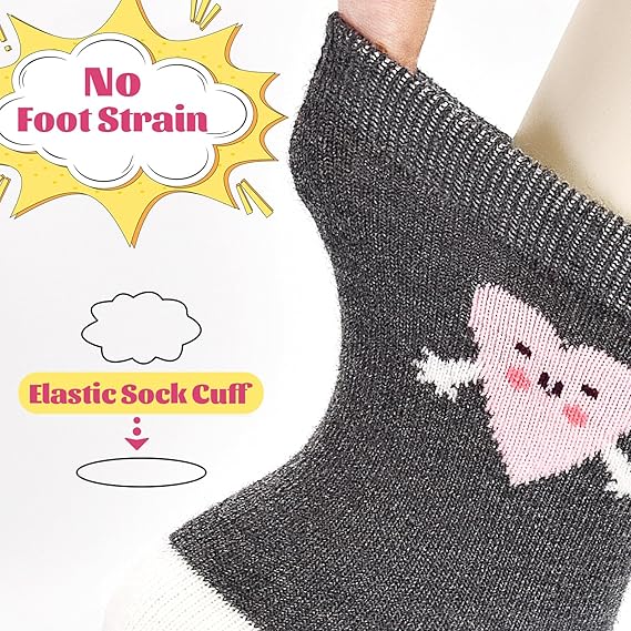 Toddler Girl Socks, Non-Slip Cartoon Crew Socks with Grips for 6-12 Month Baby 1-7 Years Kids