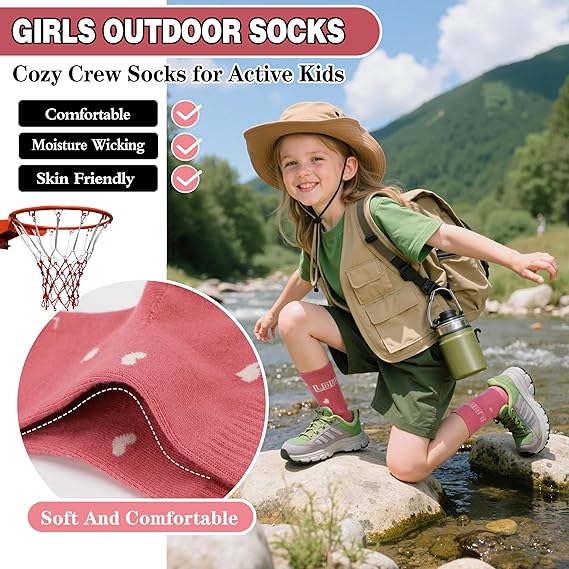 Girls Kids Socks Athletic Sport Basketball Cotton Soft Crew Breathable Socks for Outdoor
