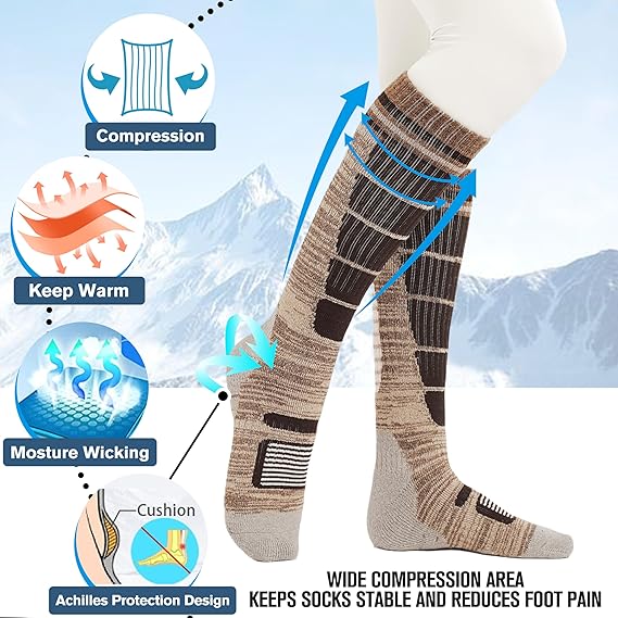 Unisex Merino Wool Ski Thermal Warm Thick Knee High Long Socks