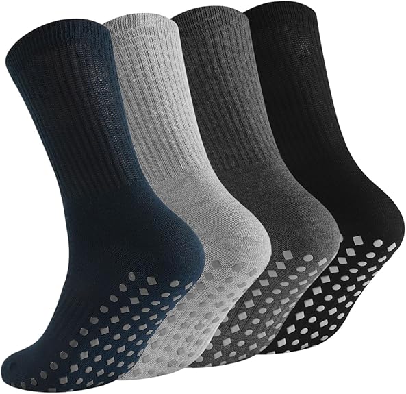 Non Slip Grip Socks for Men Women Crew Grippy Socks for Hospital Pilates Yoga,Gifts for Seniors Elderly