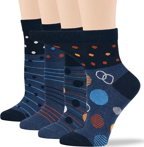 Women's Cotton Quarter Non-Binding Diabetic Fashion Socks