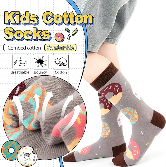 Kids Boys Girls Novelty Crew Socks, Funny Colorful Toddler Calf Socks for 2-18 Years Old