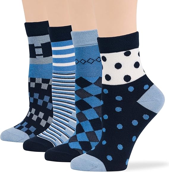 Women's Cotton Quarter Non-Binding Diabetic Fashion Socks