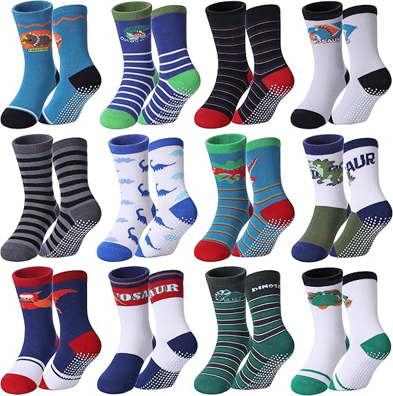 Toddlers Boys Non Slip Grip Socks Crew Cotton Socks with Grippers