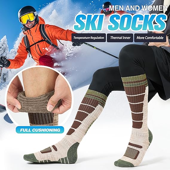 Unisex Merino Wool Ski Thermal Warm Thick Knee High Long Socks