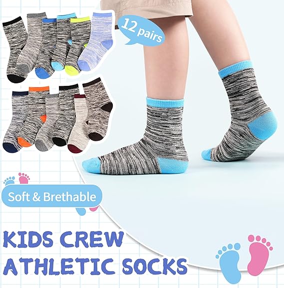 Toddler Kids Boys Girls Crew Athletic Half Cushion Socks