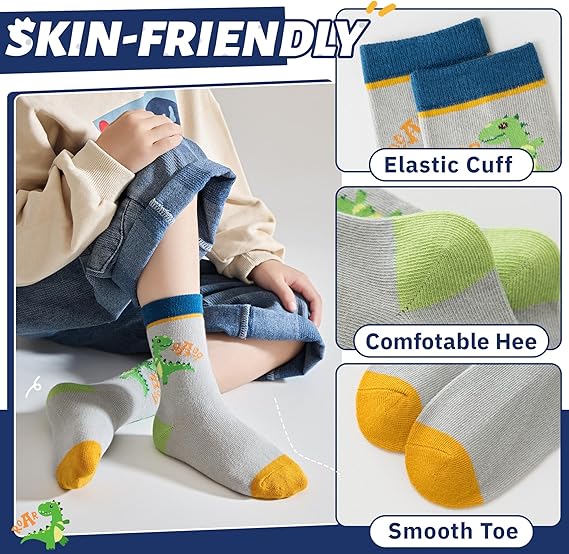 Baby Boys Socks Kids Toddlers Funny Cartoon Car Dinosaur Crew Breathable Cotton Gift Socks