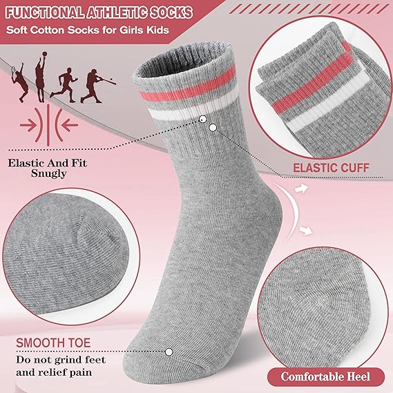 Girls Kids Socks Athletic Sport Basketball Cotton Soft Crew Breathable Socks for Outdoor