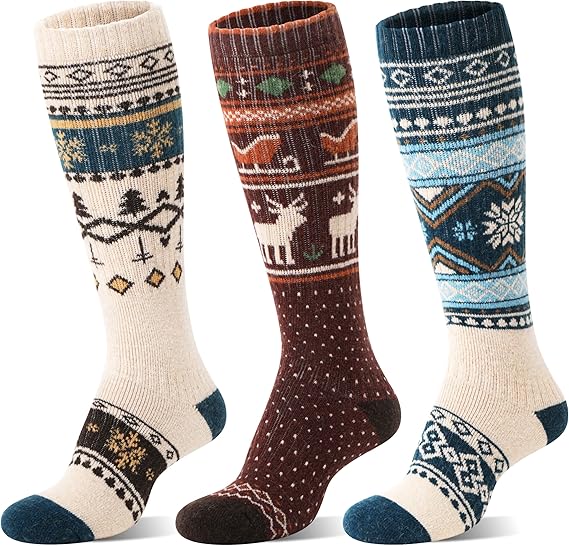 Merino Wool Ski Socks for Womens Mens Thermal Winter Warm Thick Knee High Socks for Skiing Snowboarding