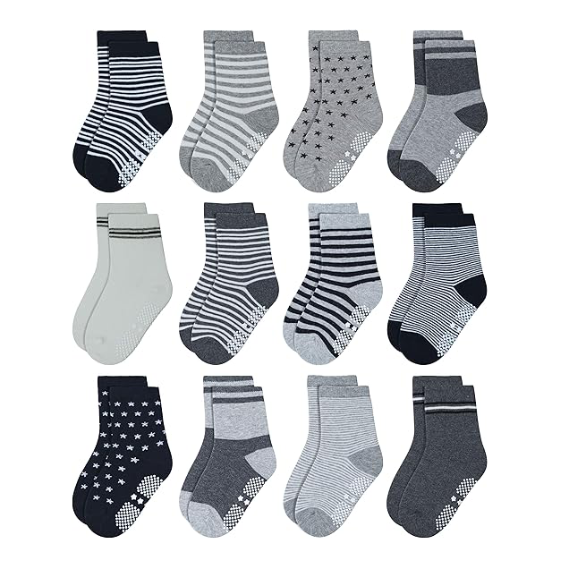 Non Skid Anti Slip Crew Socks With Grips for Baby Infant Toddlers Kids Boys