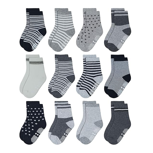Non Skid Anti Slip Crew Socks With Grips for Baby Infant Toddlers Kids Boys