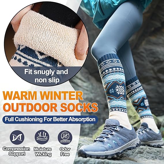 Merino Wool Ski Socks for Womens Mens Thermal Winter Warm Thick Knee High Socks for Skiing Snowboarding