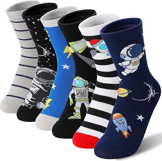 Kids Boys Fun Cotton Crew Socks Funny Crazy Cartoon Novelty Space Trucks Star Dress Socks