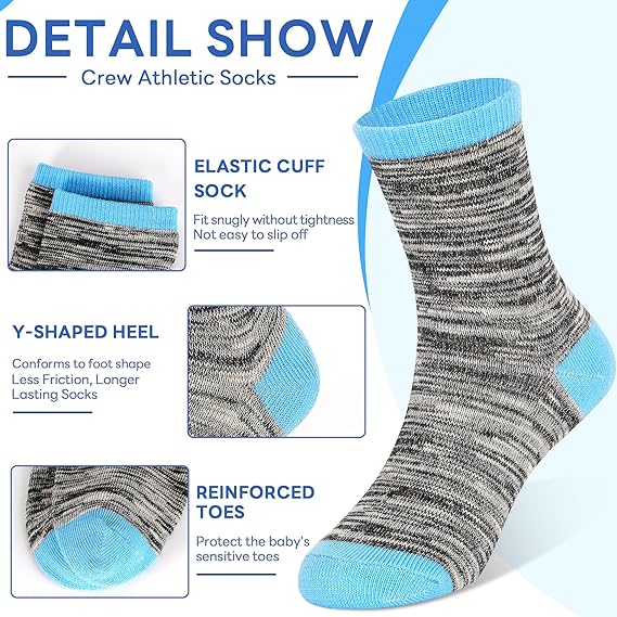 Toddler Kids Boys Girls Crew Athletic Half Cushion Socks