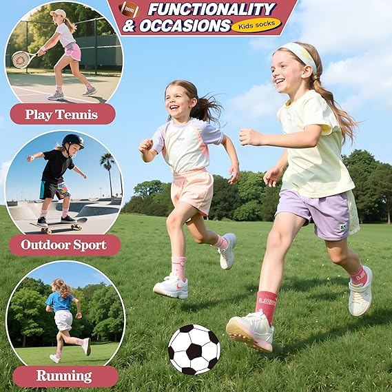 Girls Kids Socks Athletic Sport Basketball Cotton Soft Crew Breathable Socks for Outdoor