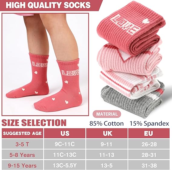 Girls Kids Socks Athletic Sport Basketball Cotton Soft Crew Breathable Socks for Outdoor