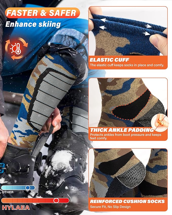 Merino Wool Ski Socks, Cold Weather Socks for Snowboarding, Snow, Winter, Thermal Knee-high Warm Socks, Hunting