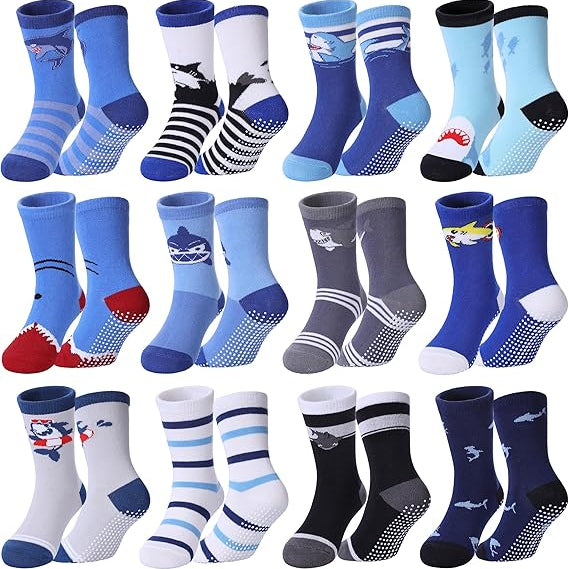 Toddlers Boys Non Slip Grip Socks Crew Cotton Socks with Grippers