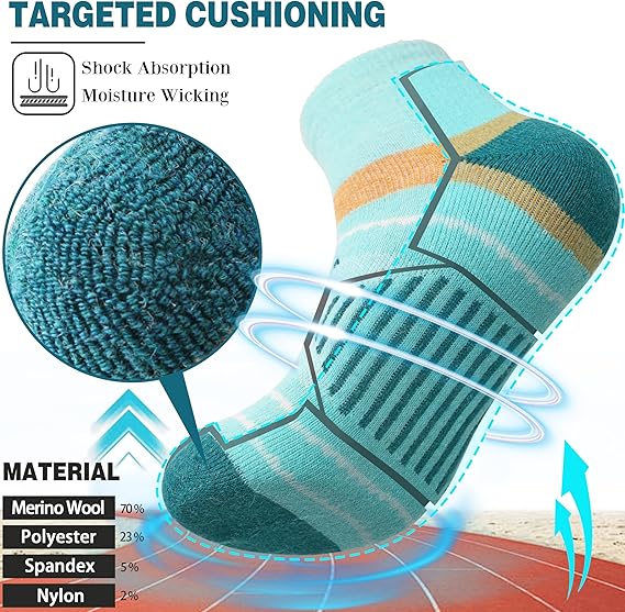 Merino Wool Ankle Hiking Running Socks Compression Support Thick Cushion