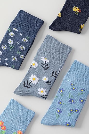 Bamboo Viscose Diabetic Socks for Women, 5 Pairs Non Binding Crew Socks, Edema Neuropathy Socks